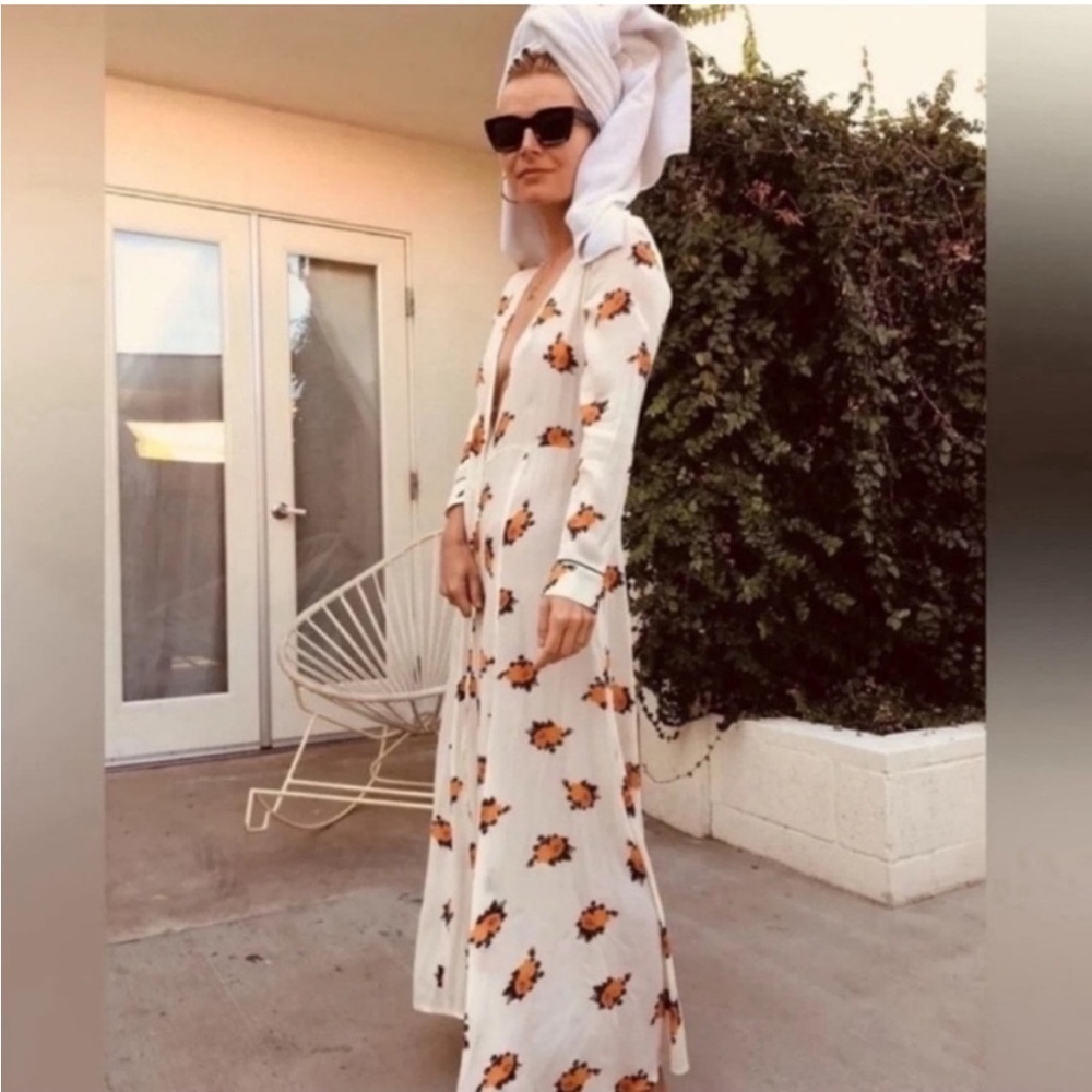 Ganni Roseburg Floral Crepe Midi Wrap Dress Vanilla Ice - Picture 1 of 11